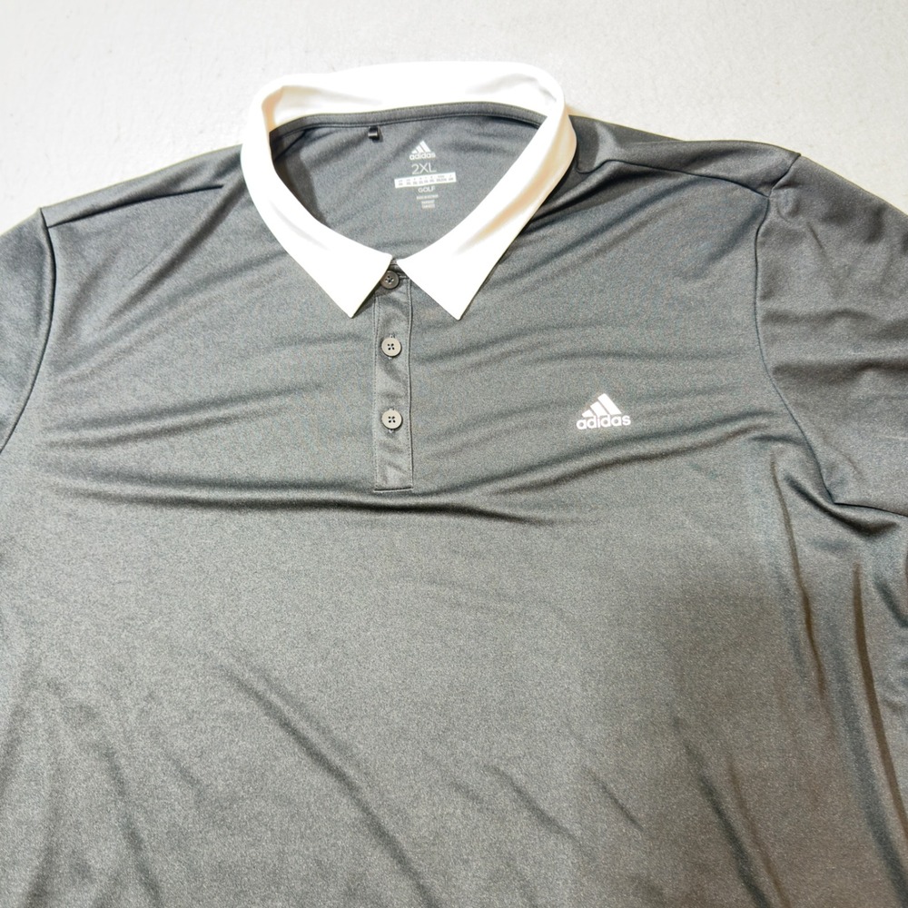 Adidas‎ Golf Polo Shirt Mens 2XL Gray Excellent Short Sleeve Breathable 1793